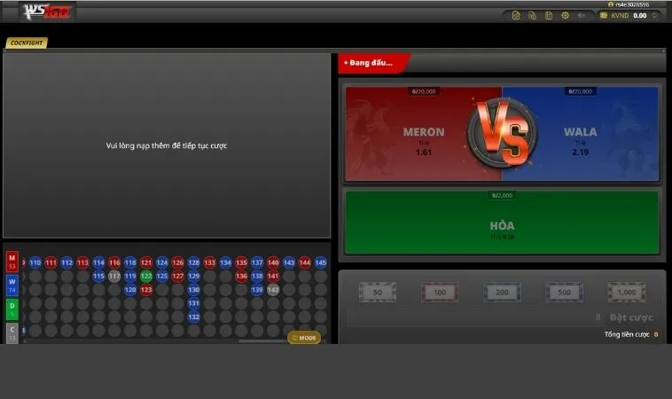 Các cửa cược tại sảnh Đá Gà WS168 Nohu90