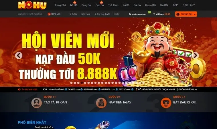 Giao diện trang chủ nhà cái Nohu90